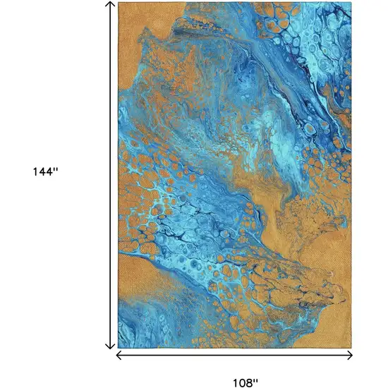 Cobalt And Copper Abstract Washable Indoor Outdoor Area Rug Photo 3