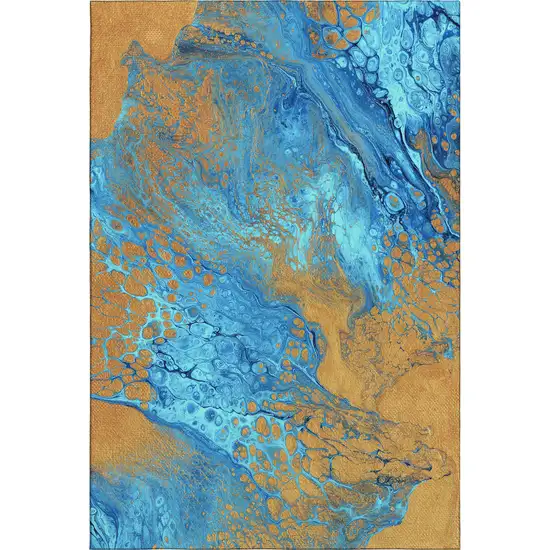 Cobalt And Copper Abstract Washable Indoor Outdoor Area Rug Photo 2