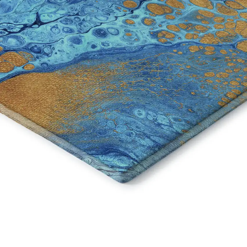 Cobalt And Copper Abstract Washable Indoor Outdoor Area Rug Photo 5