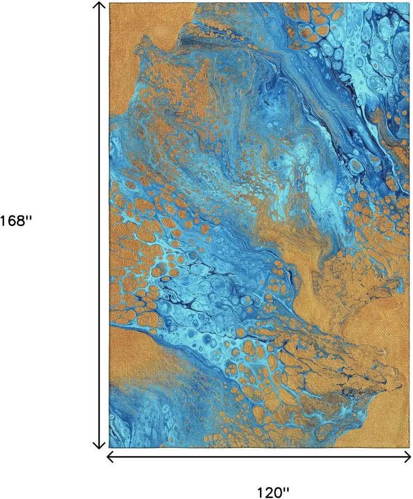 Cobalt And Copper Abstract Washable Indoor Outdoor Area Rug Photo 3