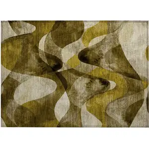 Photo of Coffee Abstract Washable Non Skid Indoor Outdoor Area Rug