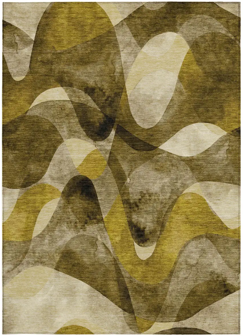 Coffee Abstract Washable Non Skid Indoor Outdoor Area Rug Photo 4
