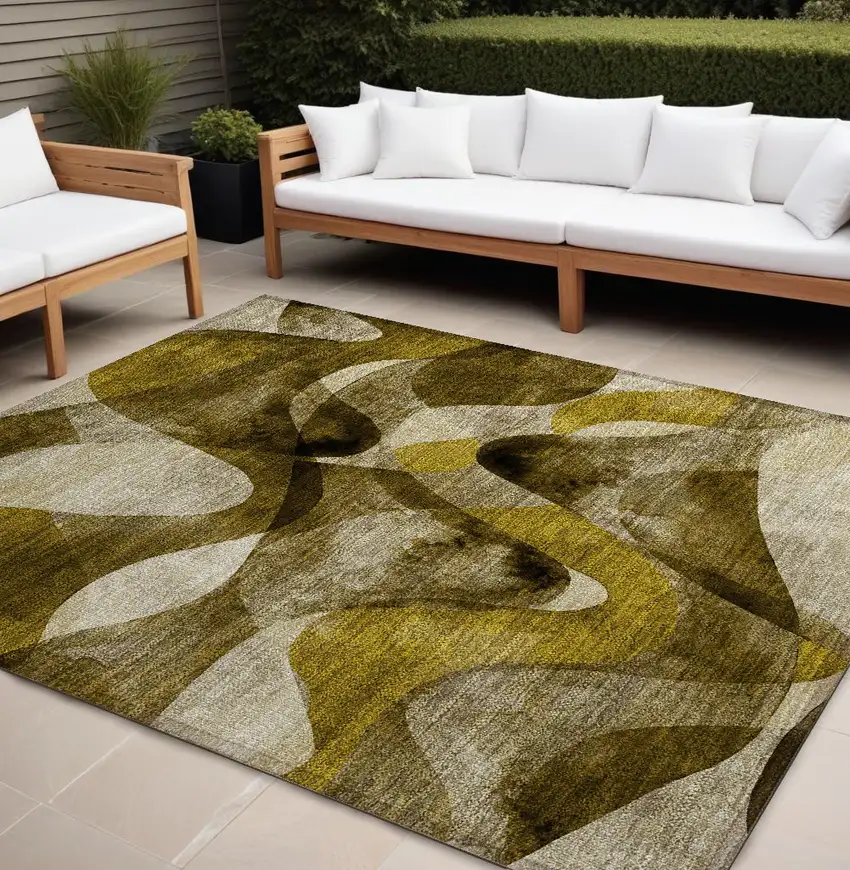 Coffee Abstract Washable Non Skid Indoor Outdoor Area Rug Photo 1