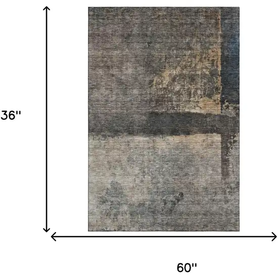 Coffee And Beige Abstract Washable Area Rug With UV Protection Photo 3