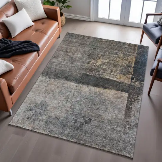 Coffee And Beige Abstract Washable Area Rug With UV Protection Photo 1