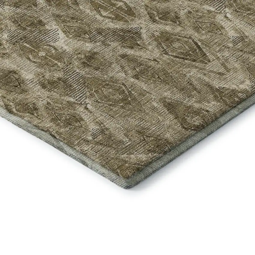 Coffee And Beige Diamond Washable Area Rug With UV Protection Photo 5