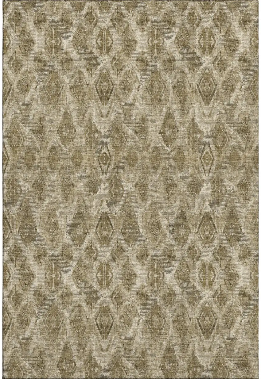 Coffee And Beige Diamond Washable Area Rug With UV Protection Photo 1
