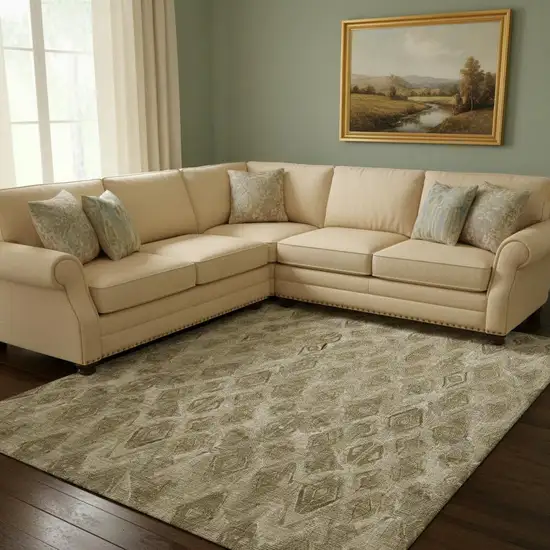 Coffee And Beige Diamond Washable Area Rug With UV Protection Photo 1