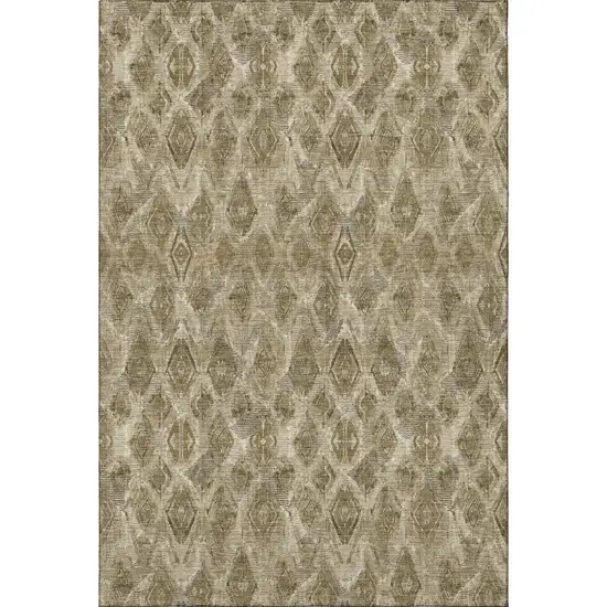 Coffee And Beige Diamond Washable Area Rug With UV Protection Photo 2