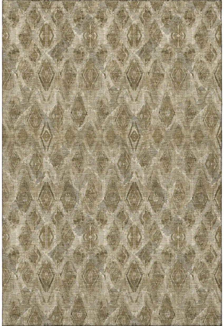 Coffee And Beige Diamond Washable Area Rug With UV Protection Photo 2