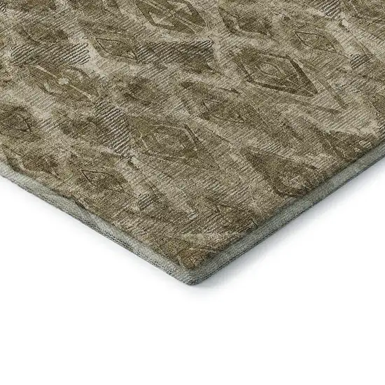 Coffee And Beige Diamond Washable Area Rug With UV Protection Photo 6