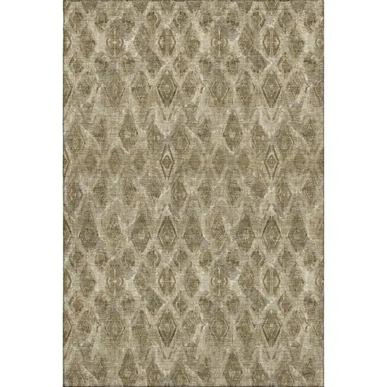 Coffee And Beige Diamond Washable Area Rug With UV Protection Photo 1