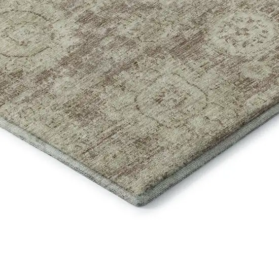 Coffee And Beige Floral Washable Area Rug With UV Protection Photo 8