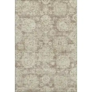 Photo of Coffee And Beige Floral Washable Area Rug With UV Protection