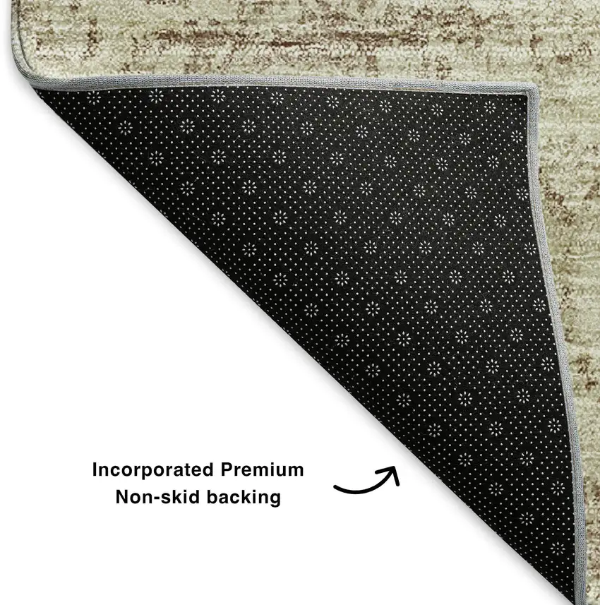 Coffee And Beige Floral Washable Area Rug With UV Protection Photo 6