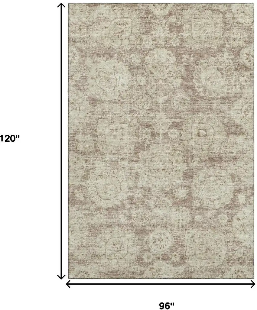 Coffee And Beige Floral Washable Area Rug With UV Protection Photo 3