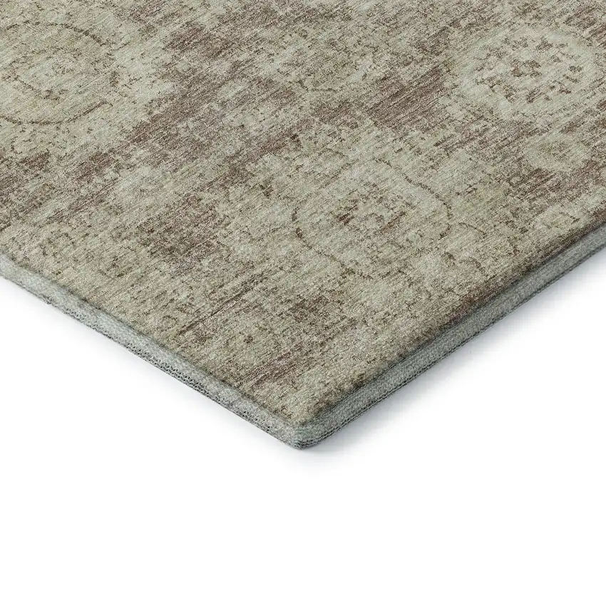 Coffee And Beige Floral Washable Area Rug With UV Protection Photo 7