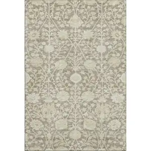 Photo of Coffee And Beige Floral Washable Area Rug With UV Protection