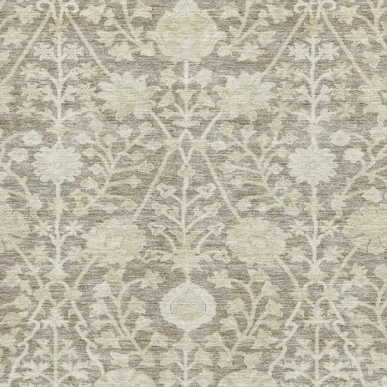 Coffee And Beige Floral Washable Area Rug With UV Protection Photo 2