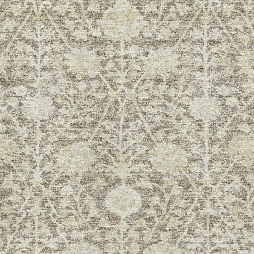 Coffee And Beige Floral Washable Area Rug With UV Protection Photo 2