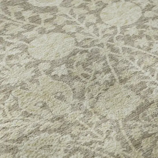 Coffee And Beige Floral Washable Area Rug With UV Protection Photo 8