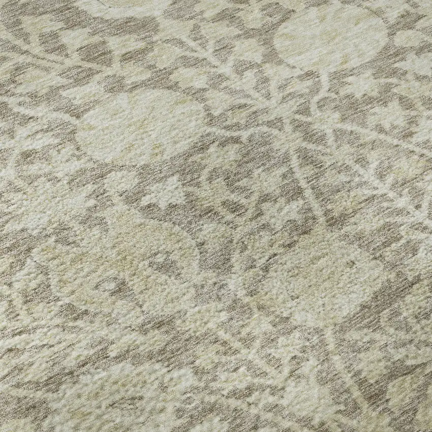 Coffee And Beige Floral Washable Area Rug With UV Protection Photo 8