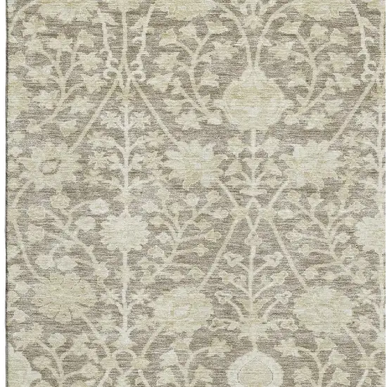 Coffee And Beige Floral Washable Area Rug With UV Protection Photo 2