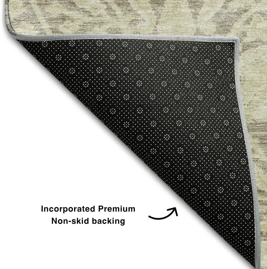 Coffee And Beige Floral Washable Area Rug With UV Protection Photo 6