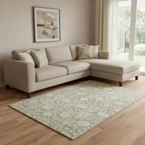 Coffee And Beige Floral Washable Area Rug With UV Protection Photo 2