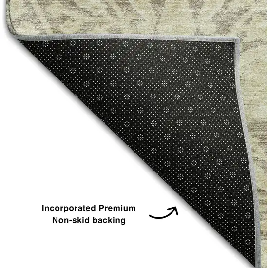 Coffee And Beige Floral Washable Area Rug With UV Protection Photo 6