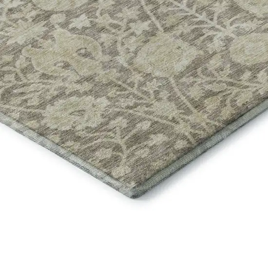Coffee And Beige Floral Washable Area Rug With UV Protection Photo 8