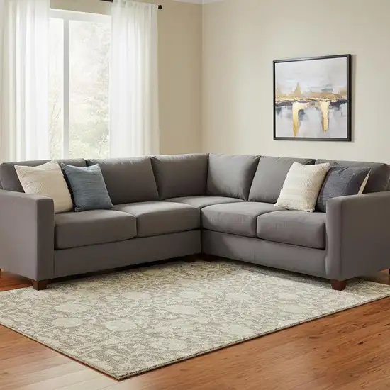 Coffee And Beige Floral Washable Area Rug With UV Protection Photo 2