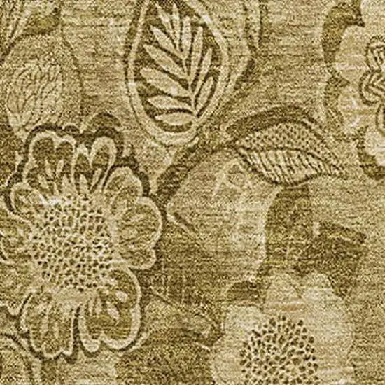 Coffee And Beige Floral Washable Area Rug With UV Protection Photo 3