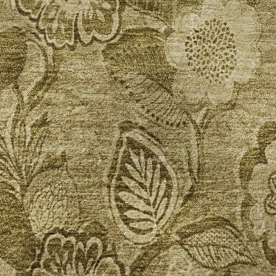 Coffee And Beige Floral Washable Area Rug With UV Protection Photo 9