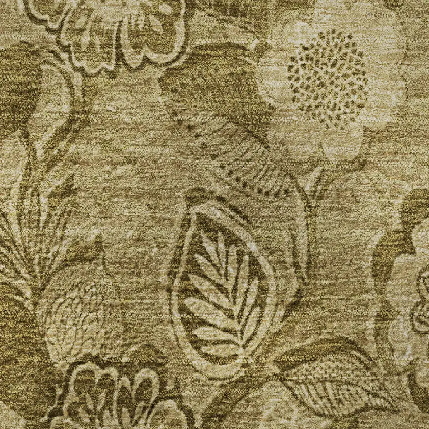 Coffee And Beige Floral Washable Area Rug With UV Protection Photo 9