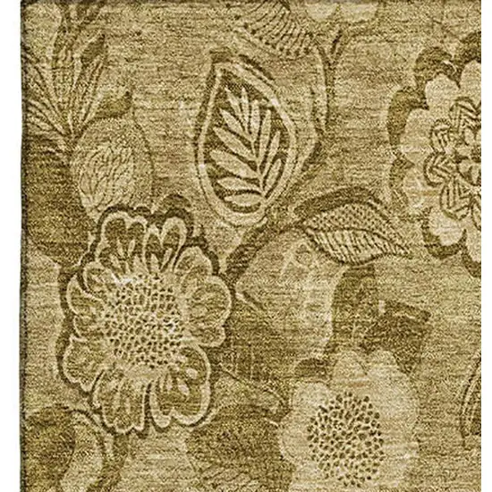 Coffee And Beige Floral Washable Area Rug With UV Protection Photo 4