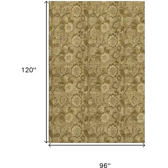 Coffee And Beige Floral Washable Area Rug With UV Protection Photo 9