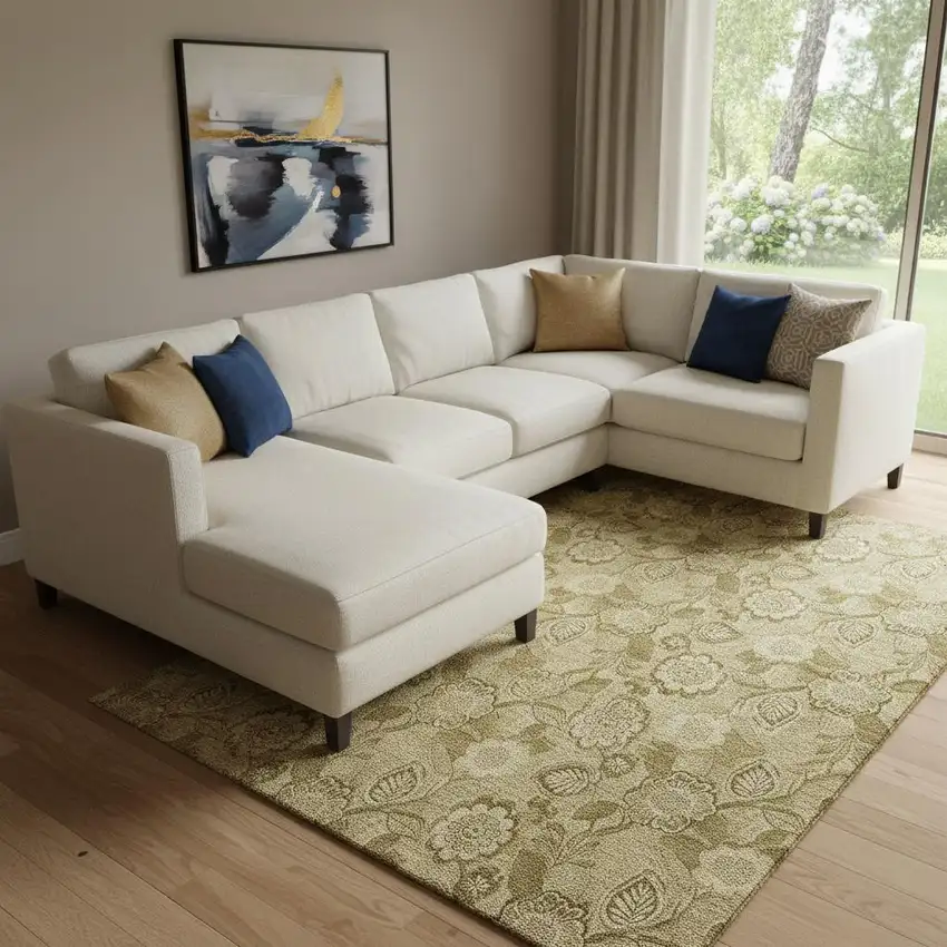 Coffee And Beige Floral Washable Area Rug With UV Protection Photo 2