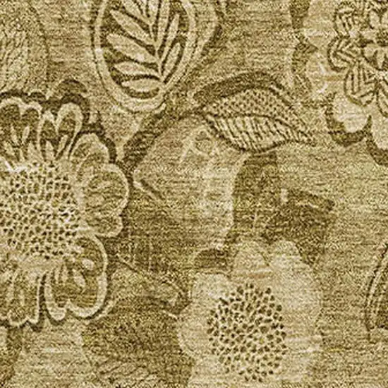 Coffee And Beige Floral Washable Area Rug With UV Protection Photo 3