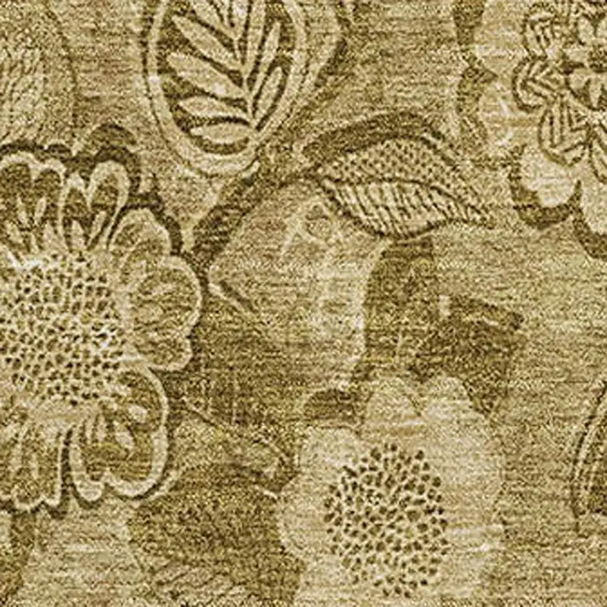 Coffee And Beige Floral Washable Area Rug With UV Protection Photo 3