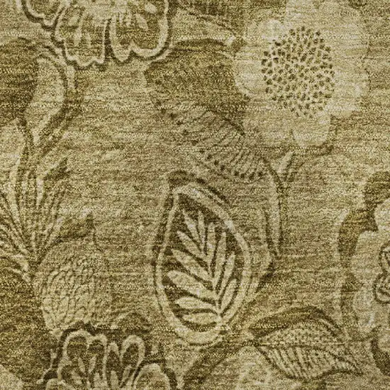 Coffee And Beige Floral Washable Area Rug With UV Protection Photo 8