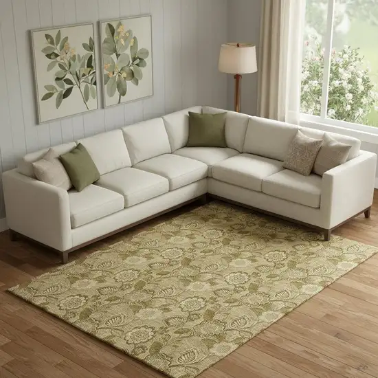 Coffee And Beige Floral Washable Area Rug With UV Protection Photo 2