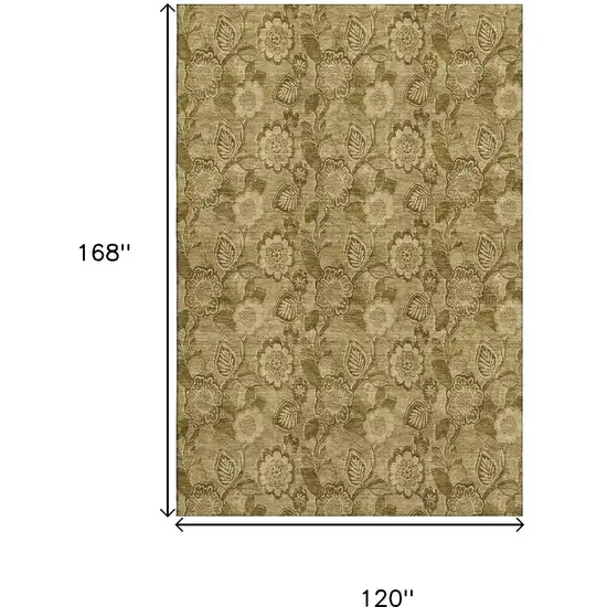 Coffee And Beige Floral Washable Area Rug With UV Protection Photo 9