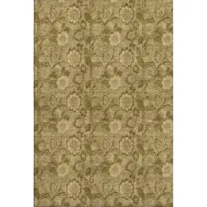 Photo of Coffee And Beige Floral Washable Area Rug With UV Protection