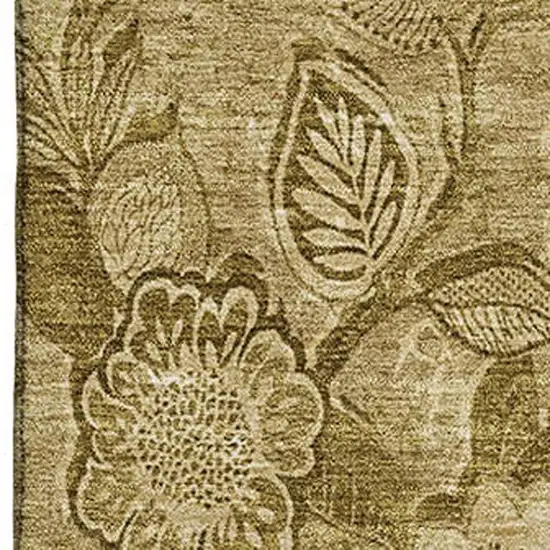 Coffee And Beige Floral Washable Area Rug With UV Protection Photo 3