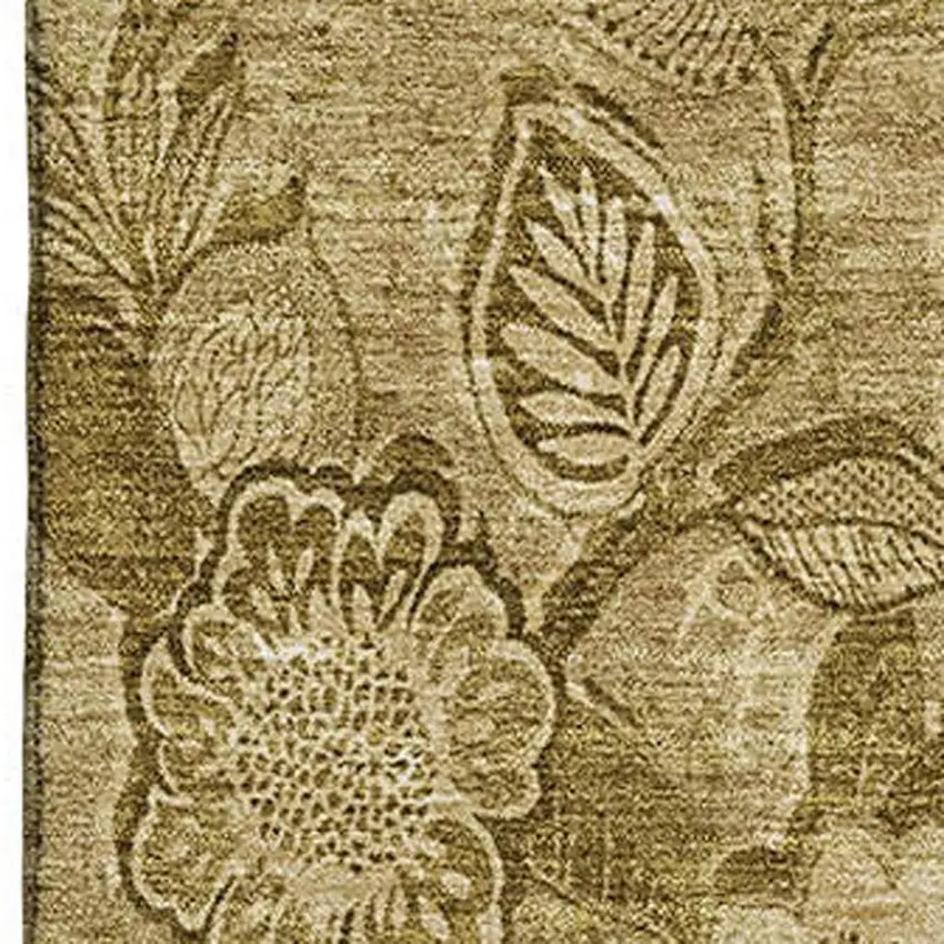 Coffee And Beige Floral Washable Area Rug With UV Protection Photo 3