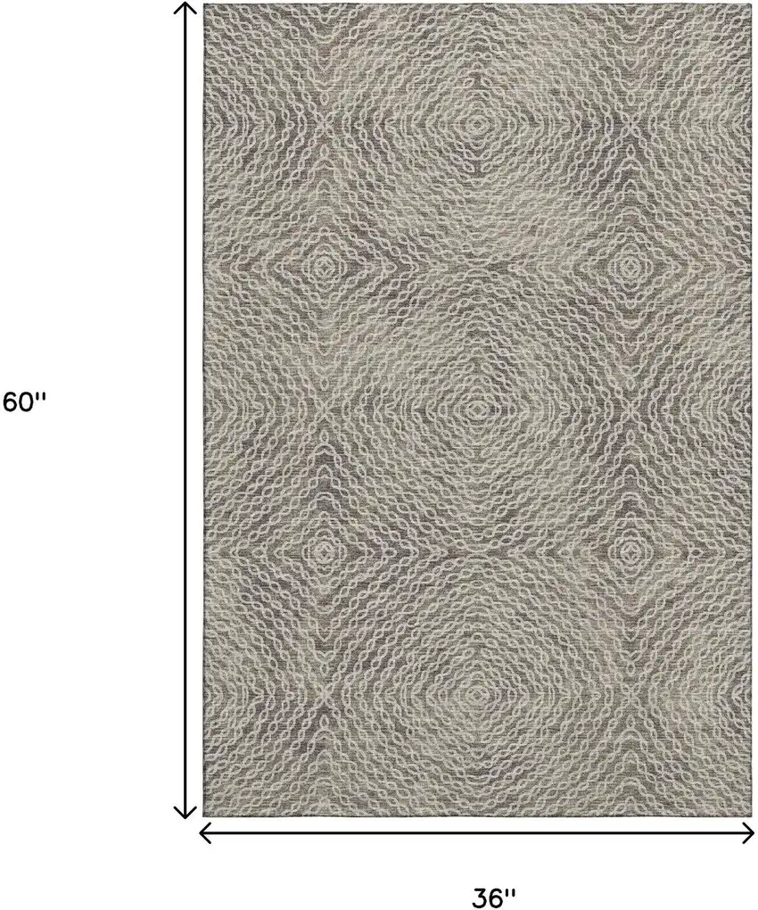 Coffee And Beige Geometric Washable Area Rug With UV Protection Photo 3