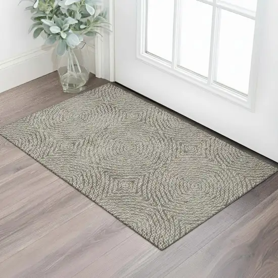 Coffee And Beige Geometric Washable Area Rug With UV Protection Photo 1