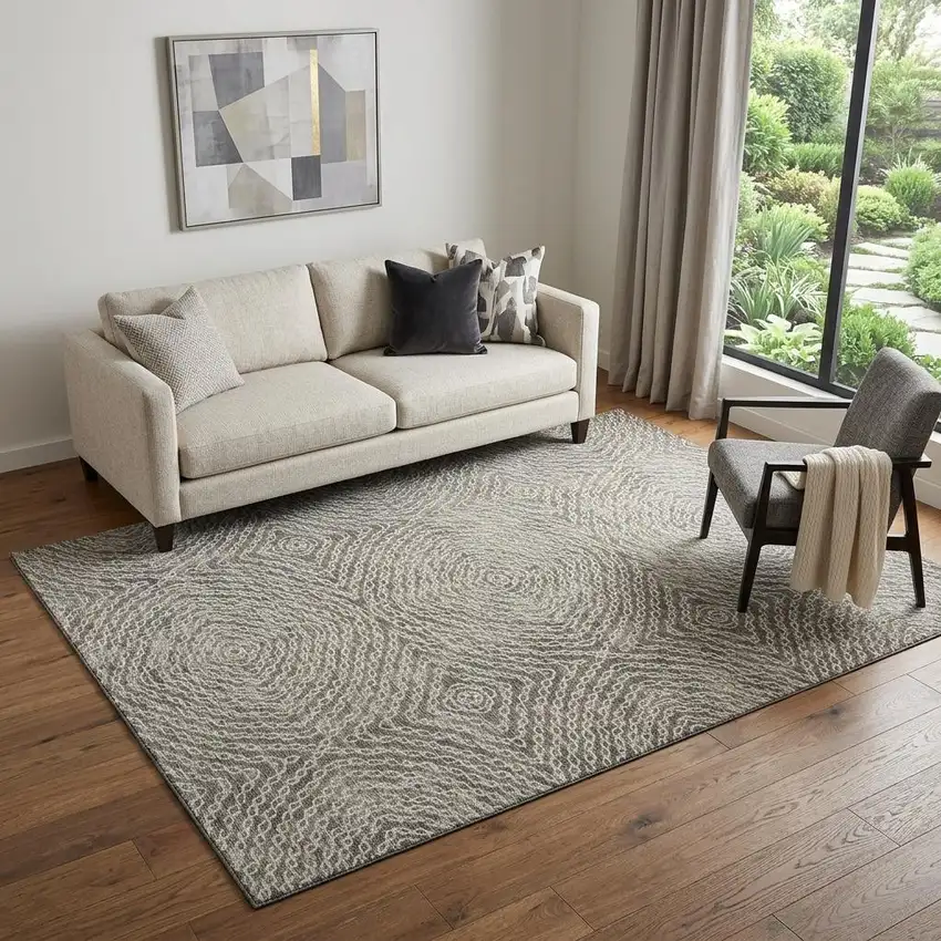 Coffee And Beige Geometric Washable Area Rug With UV Protection Photo 1