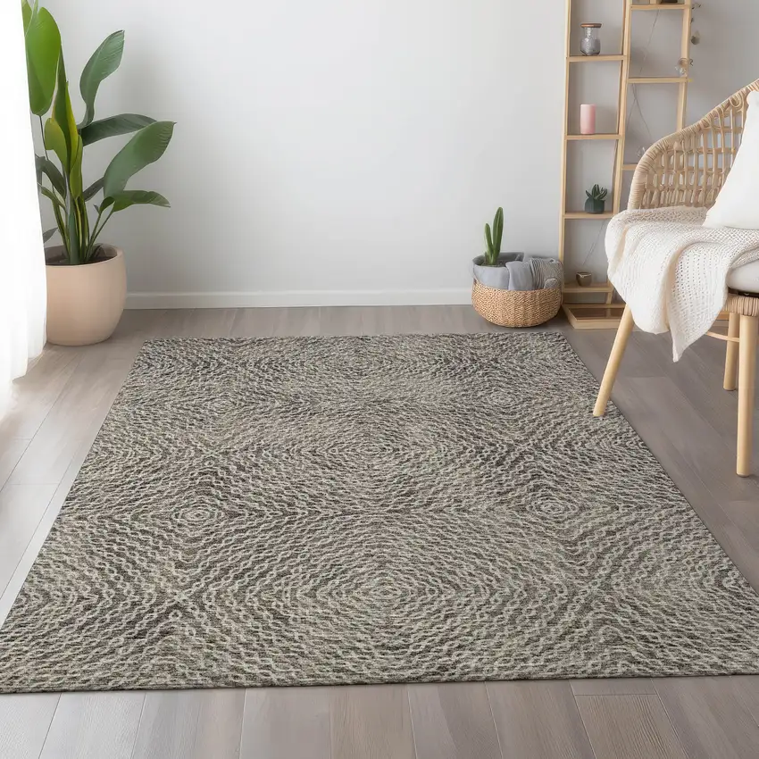 Coffee And Beige Geometric Washable Area Rug With UV Protection Photo 4